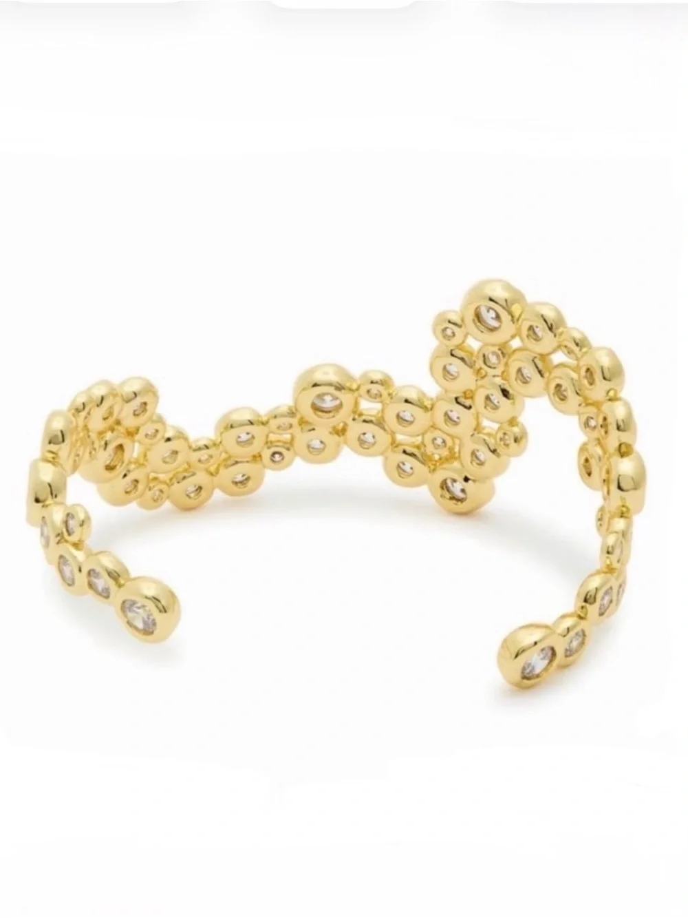 NEW Alexis Bittar Asterales Cubic Zirconia Wave Cuff Bracelet Gold Clear JL25